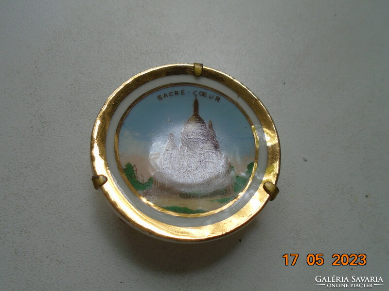Limoges SACRÉ COEUR bazilika Párizs  miniatűr tányér aranyozott tartóval