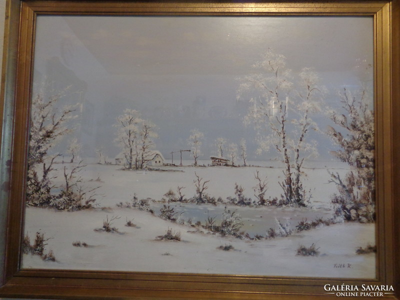 Károly Feith (1930 - 2017): winter landscape with 80 x 61 cm and 90 x 70 cm frame