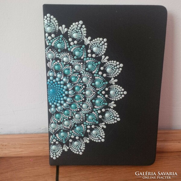 New! Diary notebook with turquoise gradient mandala decoration, hand-painted size A5