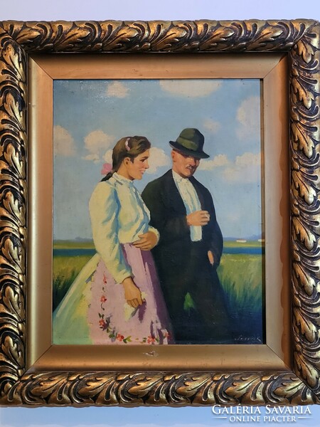 Courtship by Alajos Parobek (1896-1947) is a beautiful original painting