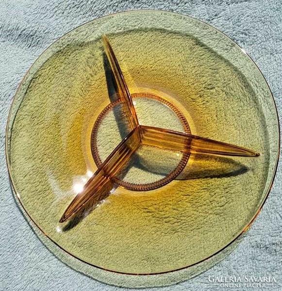 Amber colored split glass serving tray, bowl