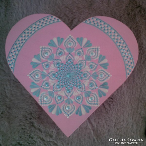 New! Pink heart-shaped wooden box with hand-painted mandala decoration