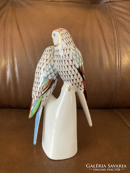 A pair of parrots with garden pattern from Raven House porcelain