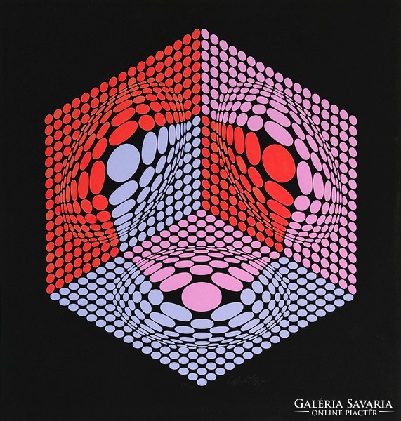 Victor Vasarely"Composition-14"1980 zseniális EREDETI Szeriográfia 175/250db. keretben:69x69 cm.