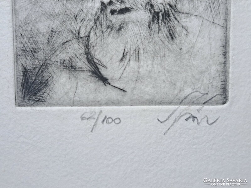Szász Endre rézkarc merített papíron - férfiportré - számozott, aláírt