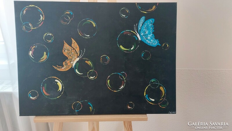 (K) abstract painting with butterflies 50x70 cm