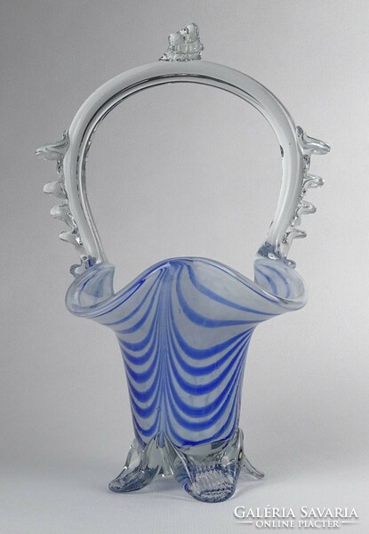 1N470 old blue-white blown Murano glass artistic basket 21 cm