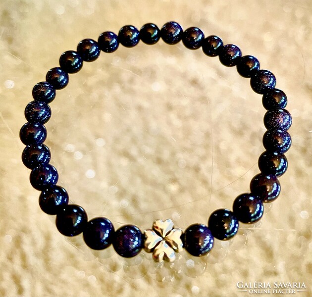 Small midnight blue dark blue sunstone mineral pearl bracelet clover decoration