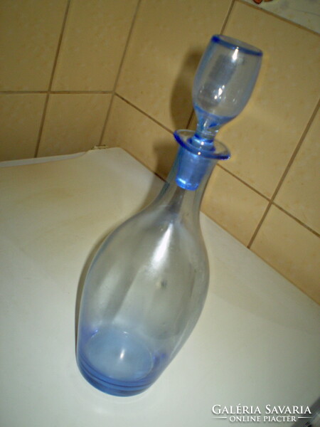Kék üveg boros italos flaska palack üveg dugóval. hibátlan 34x12 cm.