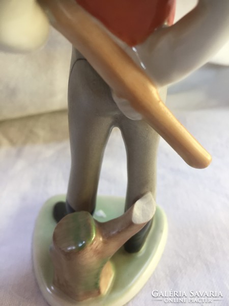 Favágó, jelzett, kézzel festett Drasche porcelán szobor (79/1)
