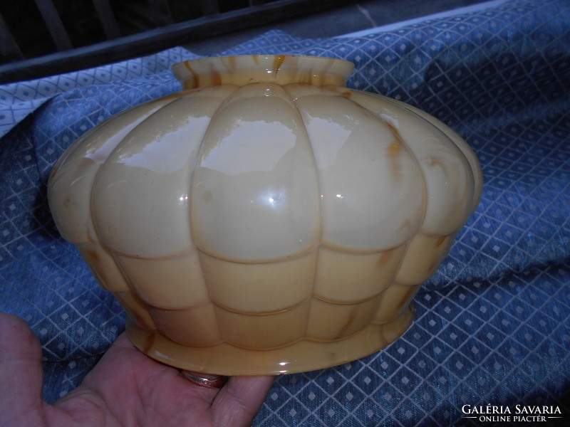 Antique large-sized lamp shade with a special marble pattern and slatted shape made of glass