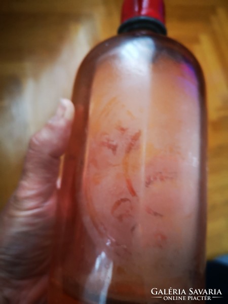 ,Antique rare pink colored soda glass marked sikvíz factory cegléd.... Rezső