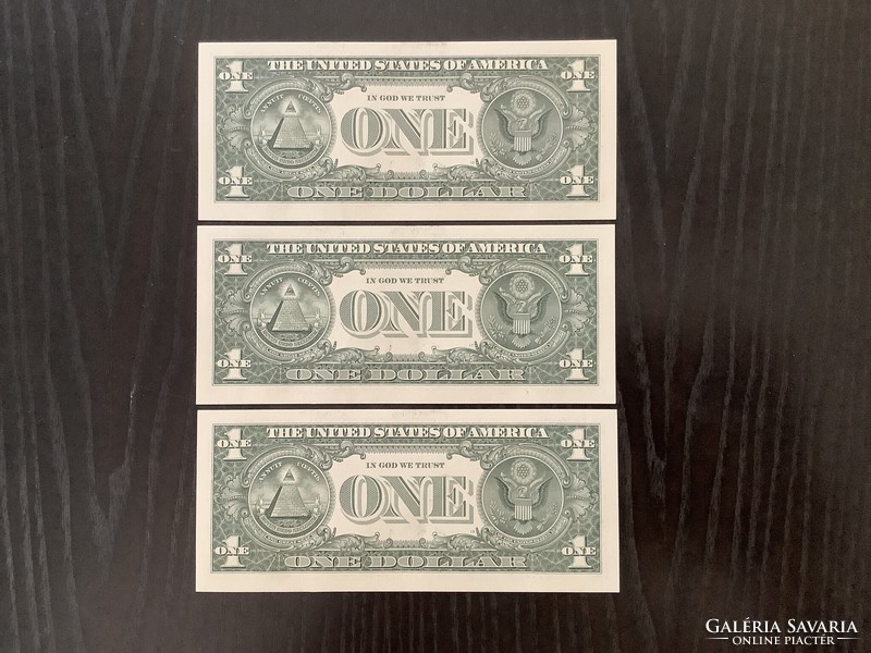 3 db. UNC 1 dollár Retró bankjegy tökéletes hajtatlan állapotban