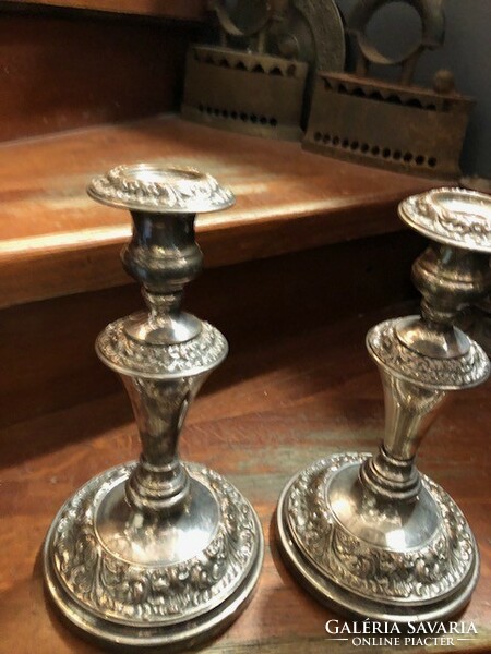 Candle holders in a pair, thick silver-plated art nouveau, 24 cm.