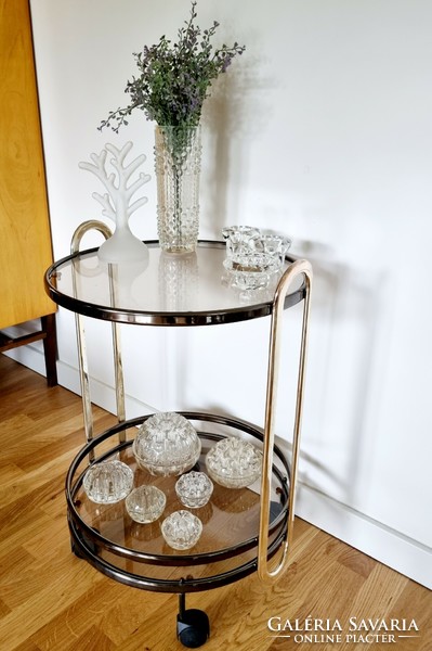 Vintage party cart with smoked glass shelves