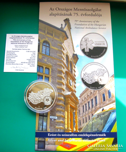 2023 - National ambulance service - silver HUF 15,000 commemorative coin, pp - certificate - with mnb description