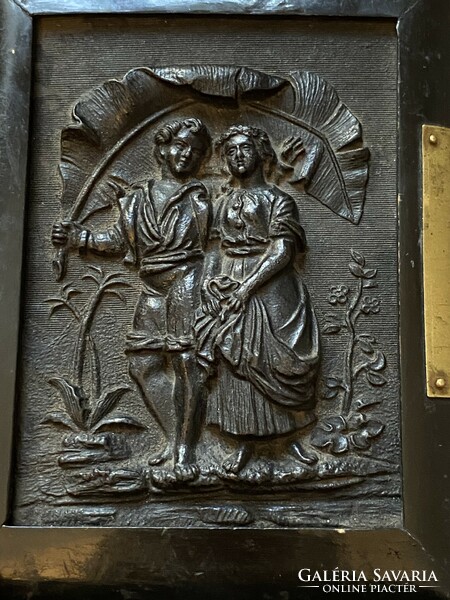Loving couple antique carved wood covered photo photo album with copper buckle