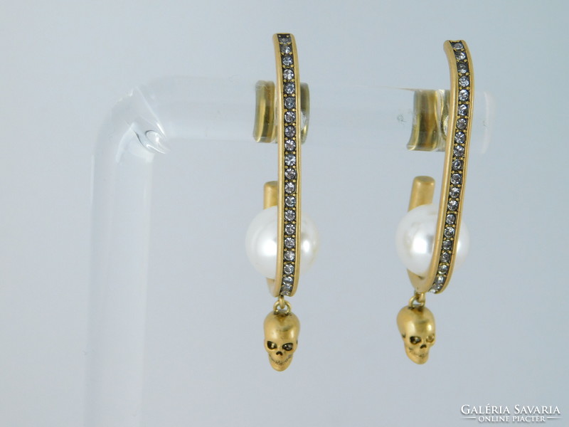 Crystal, pearl, skull earrings