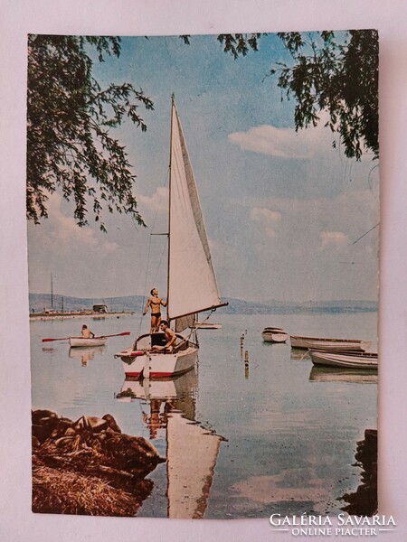 Régi képeslap Balaton fotó levelezőlap vitorlás csónakok