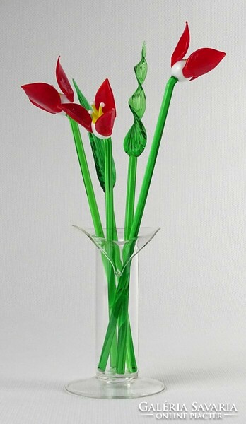 1M436 old Murano blown glass flowers in a vase 19 cm