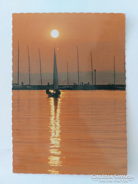 Old postcard 1980 Balaton photo postcard harbor sailing