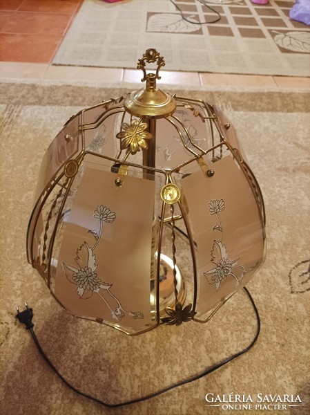 Glass plate copper table lamp