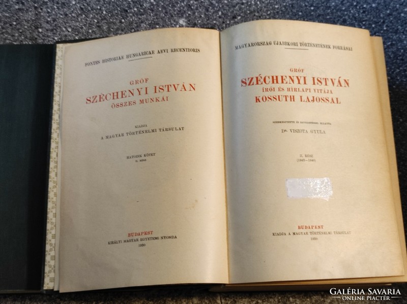 Gr.Széchenyi István Irói és Hírlapi vitája Kossuth Lajossal. I-II. kötet 1927-30. Dr. Viszota Gyula