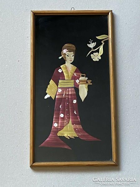 Zoltán Pecsovszky's Japanese tea room geisha retro straw picture wall decoration