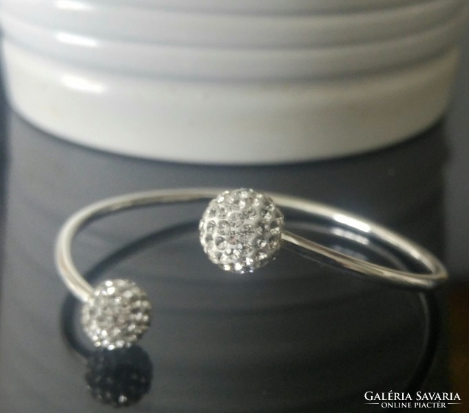Silver crystal ball open bracelet