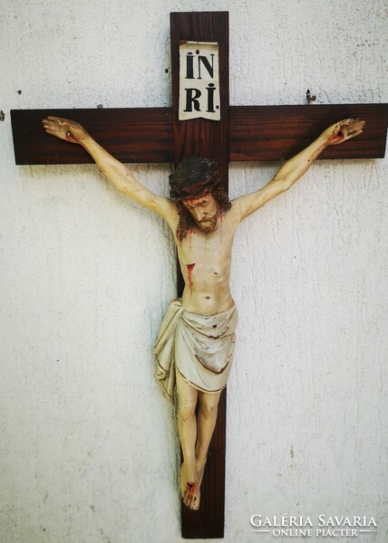 Antique corpus, cross Jesus Christ carved from wood 1800s. Crucifixion