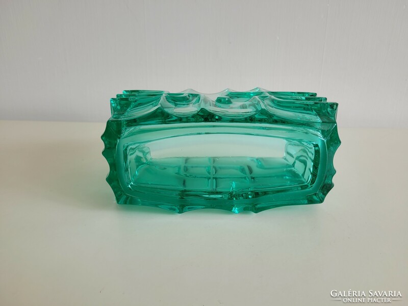 Retro Cseh Vladislav Urban Sklo Union zöld üveg mid century váza üvegváza