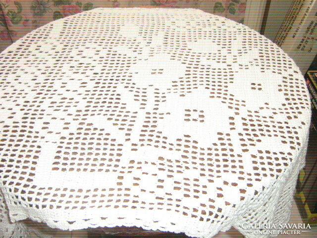 Beautiful hand crocheted antique floral stained glass curtain (lace tablecloth)