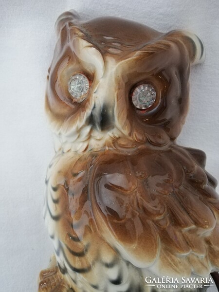 Very attractive, old German porcelain owl lamp with illuminated eyes