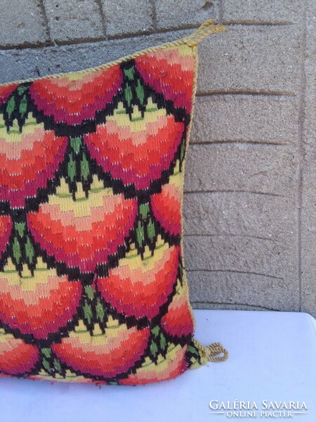 Retro full embroidered throw pillow - hand embroidered