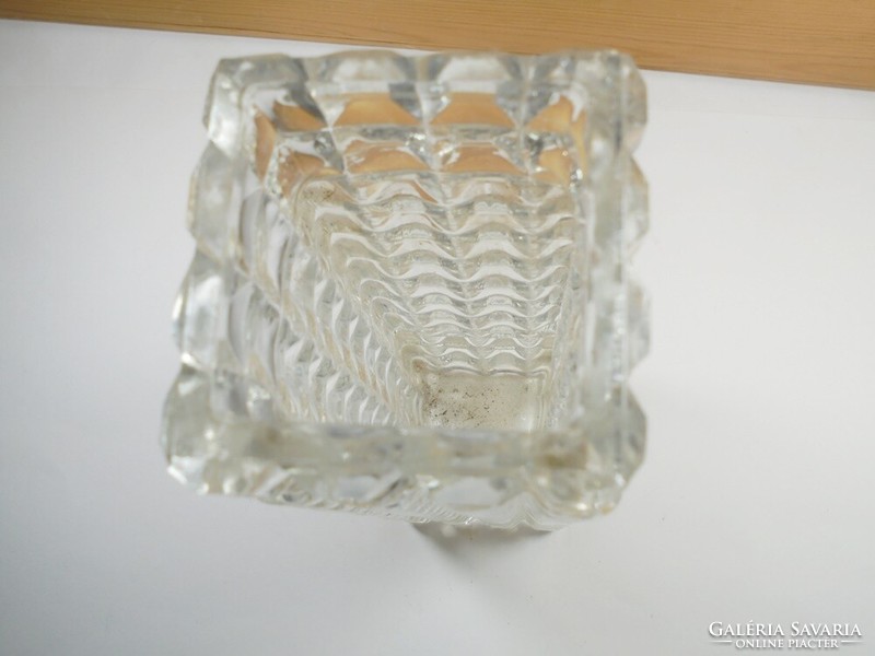 Retro régi üveg váza domború mintás - 22,3 cm magas