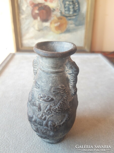 Ancient / Antique Chinese Marked Terracotta Vase with Dragons -Rear to find