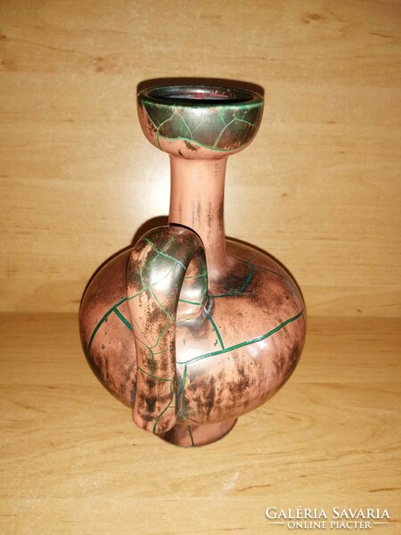 Iparművész kerámia füles váza - 19,5 cm magas (27/d)