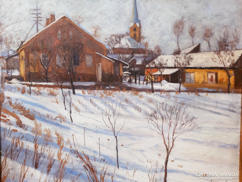 Lajos Szlányi (1869-1949) winter sunshine (Szolnok)