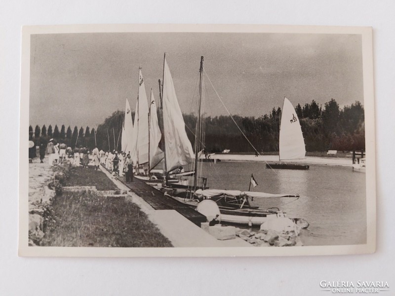 Old postcard 1943 Balatonkenese harbor photo postcard sailboats