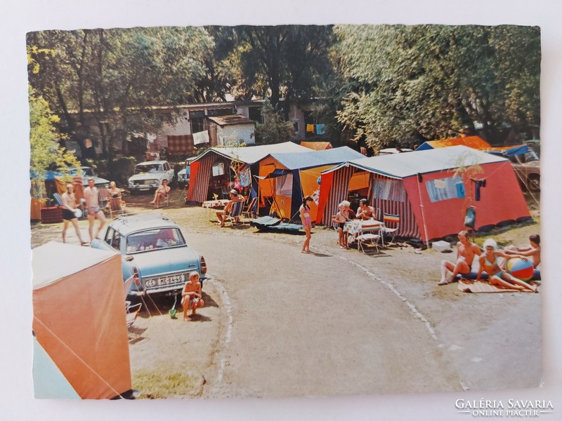 Régi képeslap balatoni camping életkép retro fotó levelezőlap
