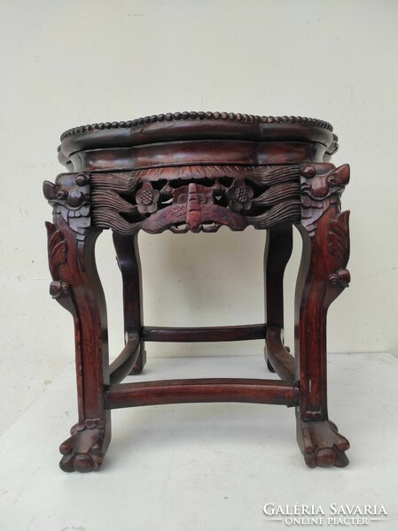 Antique Chinese furniture small table ornately carved marble top with vase holder 846 7413