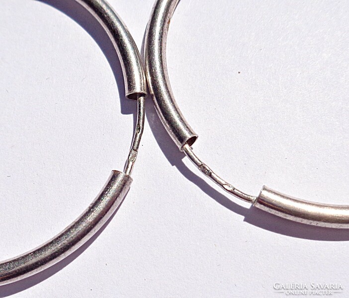 46 mm. Diameter, engraved pattern, silver hoop earrings