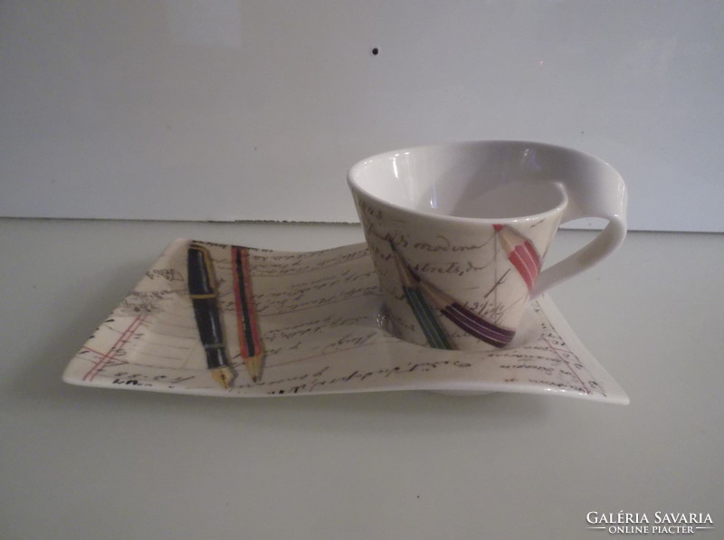 REGGELIZŐ SZETT - Willeroy & Boch - ÚJ - NEW WAVE - PORCELÁN - TÁNYÉR 23 x 17 cm - CSÉSZE 2, 5 dl