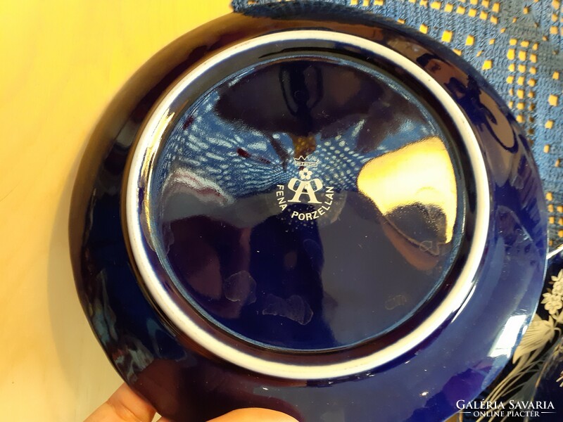 Fena kék kobalt reggeliző készlet csésze kistányér gyöngyvirág aranyozott lepattanás
