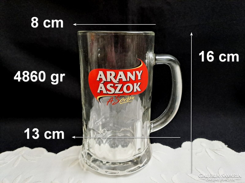 6 db új sörös pohár, korsó Arany Ászok felírat 0,5 liter majdnem 5 kg!