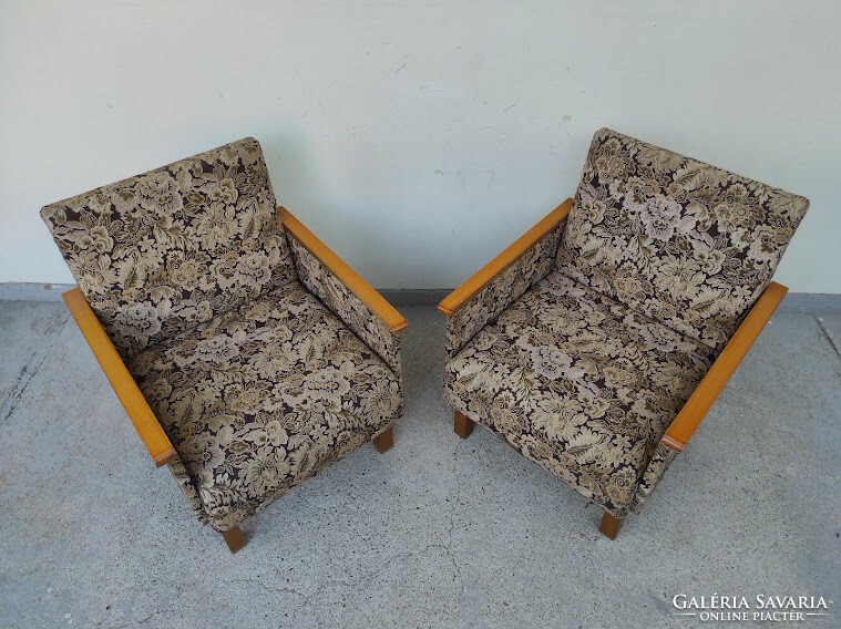Retro fotel bútor kárpitozott fa karfás fotel szék 2 darab 5465