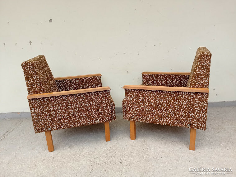 Retro furniture wooden armrest upholstered armchair chair 2 pieces 4943