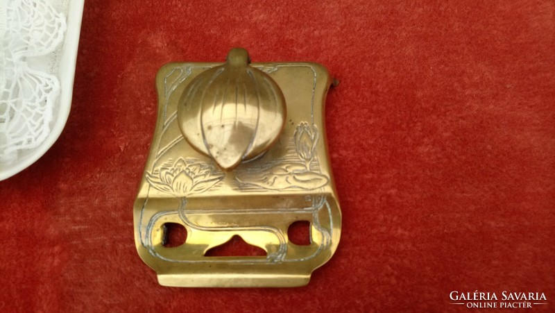 Antique art nouveau copper marked (gesetzlich geschutzt) protected inkwell rarity!