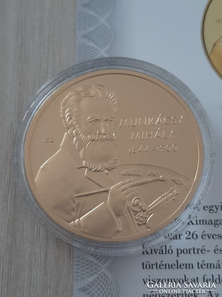 Munkácsy Mihály ,a legnagyobb magyar festő 24 karátos arannyal bevont emlékérem UNC kapszulában 2012