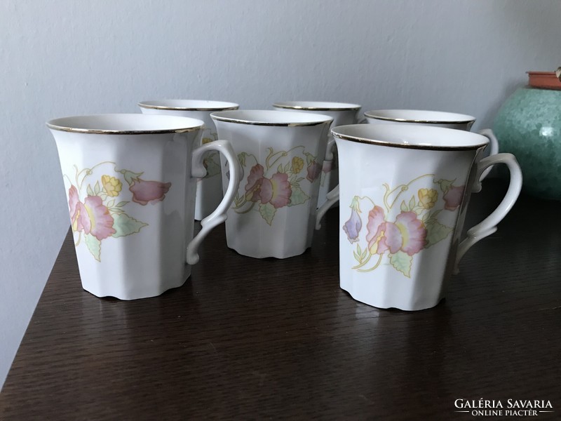 6 retro fine porcelain vintage tea cups with flower pattern